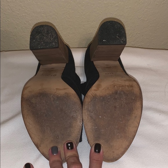 Black suede peep toe, lace up booties - Picture 4 of 5